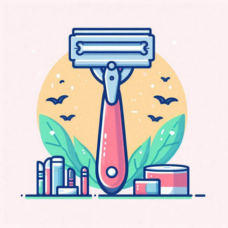 Vector illustration of razor and shaving tools. Flat line art style.のイラスト素材