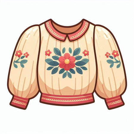 Illustration of a knitted sweater with floral ornament on a white backgroundのイラスト素材