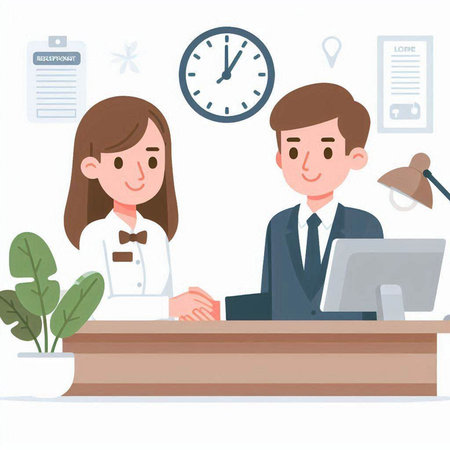 Man and woman working in the office. Flat design vector illustration.のイラスト素材