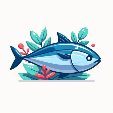 Illustration of a tuna fish on a white background. Vector illustrationのイラスト素材