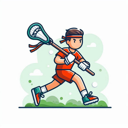 Lacrosse player in action. Cartoon vector illustration isolated on white background.のイラスト素材
