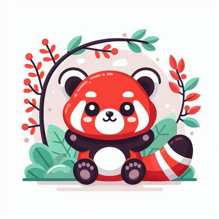 Cute red panda sitting in the forest. Vector illustration.のイラスト素材