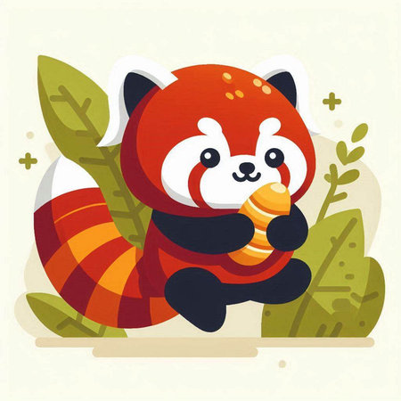 Cute red panda in cartoon style. Vector illustration of a cute animal.のイラスト素材