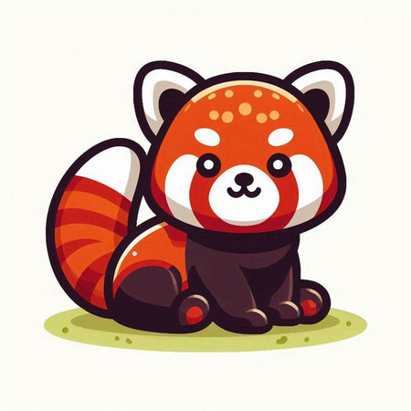 Cute cartoon red panda sitting on the ground. Vector illustration.のイラスト素材