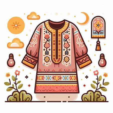 Ukrainian clothes, embroidery, hand drawn vector illustrationのイラスト素材