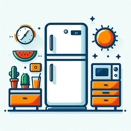 Modern flat line design vector illustration concept of household appliances and kitchen appliances.のイラスト素材