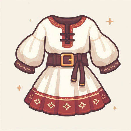Ukrainian folk costume with embroidery. Vector illustration.のイラスト素材
