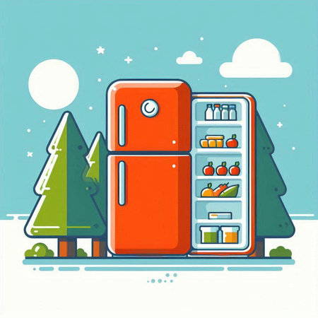 Illustration of fridge and christmas tree in flat design style.のイラスト素材