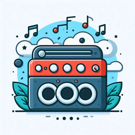 Vector illustration of music speaker in flat line style on white background.のイラスト素材