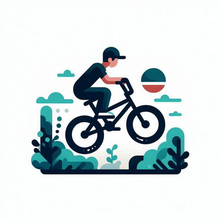 Cyclist in the park. Vector illustration in flat style.のイラスト素材