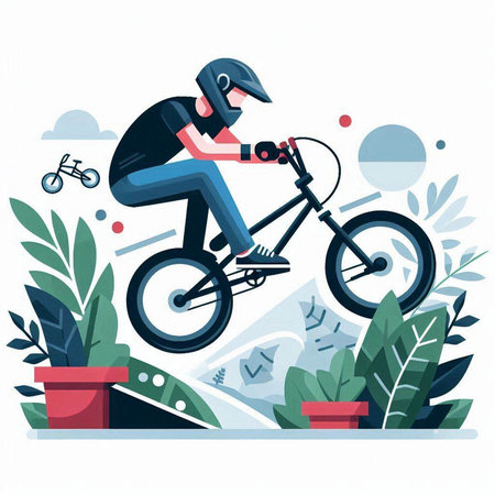 Bmx rider performing tricks, flat vector illustration isolated on white background.のイラスト素材