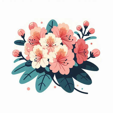 Floral bouquet with pink rhododendrons. Vector illustration.のイラスト素材