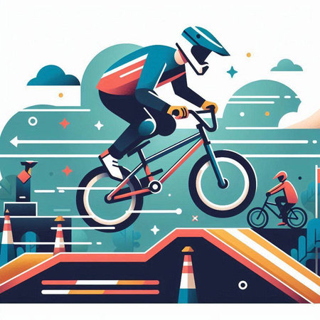 Cyclist riding on the road. Vector illustration in flat styleのイラスト素材