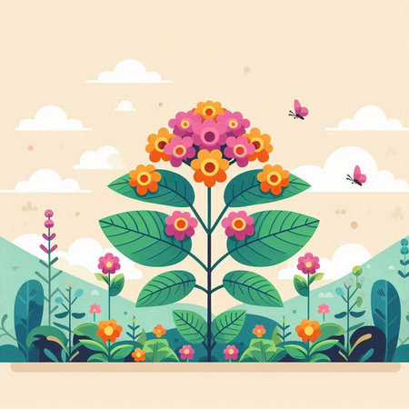 Flowers in the garden. Vector illustration in a flat style.のイラスト素材