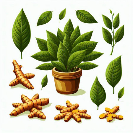Ginger root and leaves isolated on white background. Vector illustration.のイラスト素材