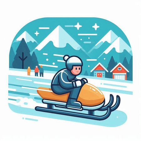 Snowboarder riding a snowmobile in the mountains. Vector illustrationのイラスト素材