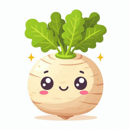 Cute kawaii turnip. Cute kawaii vegetable character. Vector illustrationのイラスト素材