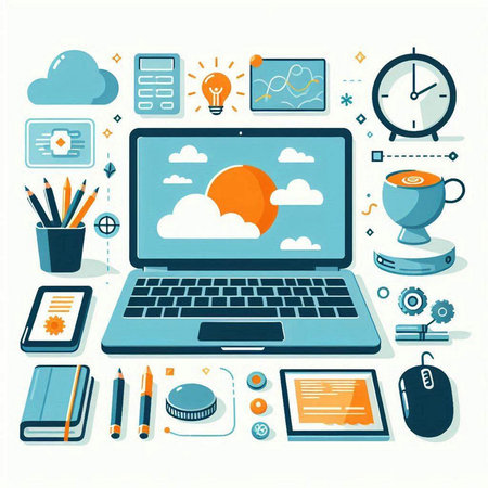 Flat design modern vector illustration concept of cloud computing, cloud computing, data storage, internet of things, cloud computing, social media and web analytics.のイラスト素材