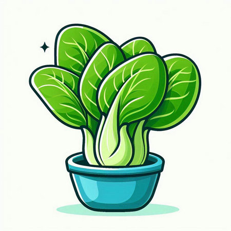 Illustration of a green bok choy in a pot on a white backgroundのイラスト素材