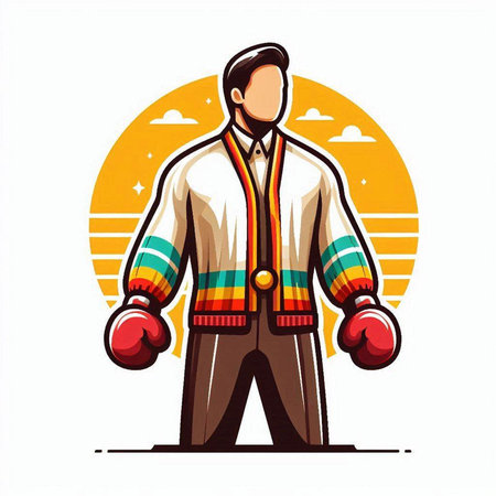 Illustration of a circus clown with boxing gloves on a white backgroundのイラスト素材