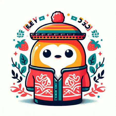 Cute kawaii penguin in warm clothes. Vector illustration.のイラスト素材