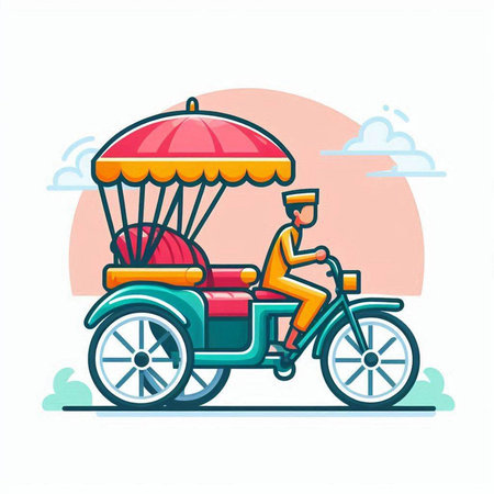 Tuk tuk or rickshaw, flat vector illustration.のイラスト素材