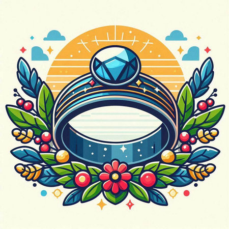 Wedding ring with diamond. Vector illustration in retro style.のイラスト素材