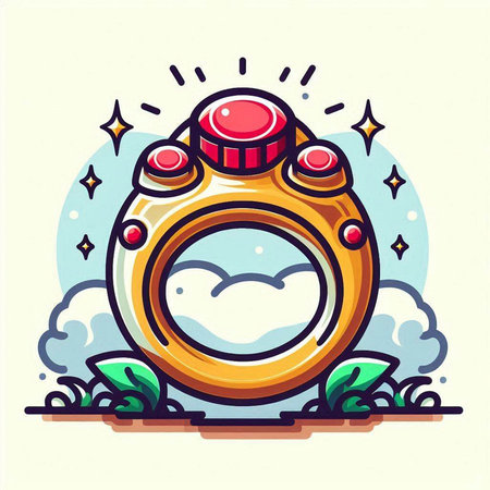 Vector illustration of a retro photo camera on a background of clouds and stars.のイラスト素材