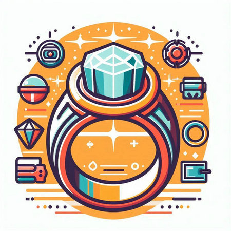 Wedding ring with diamond. Vector illustration in flat linear styleのイラスト素材