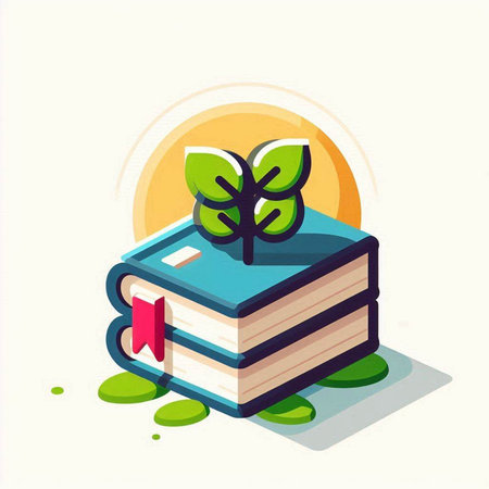 Books and leaves, education concept. Vector illustration in isometric flat design.のイラスト素材