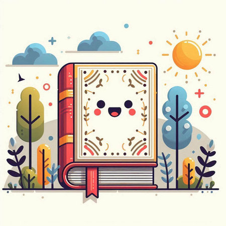 Cute book in the forest. Vector illustration in flat style.のイラスト素材