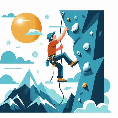Rock climber on the cliff. Rock climbing. Vector illustration.のイラスト素材