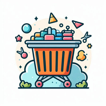 Cartoon shopping cart filled outline icon, thin line vector illustration.のイラスト素材