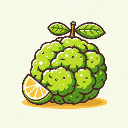 Custard apple fruit with slice of orange. Vector illustration.のイラスト素材