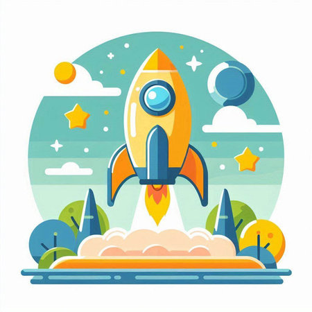 Rocket launch. Start up business. Vector illustration in flat style.のイラスト素材