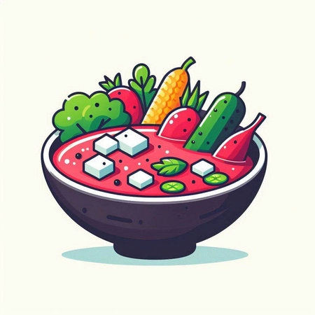 Vegetable soup in a bowl. Vector illustration in cartoon style.のイラスト素材