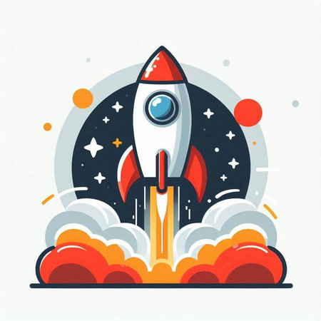 Rocket launch. Start up business. Flat design. Vector illustration.のイラスト素材