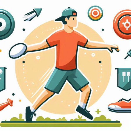 Vector illustration of a man playing badminton. Flat style.のイラスト素材