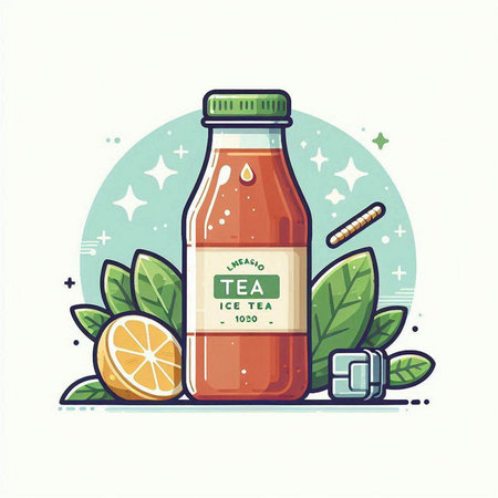 Vector illustration of a bottle of fresh lemonade in flat style.のイラスト素材