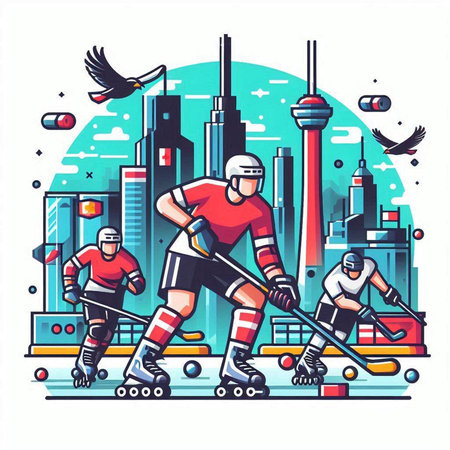 Roller skating on the background of the city. Vector illustration.のイラスト素材