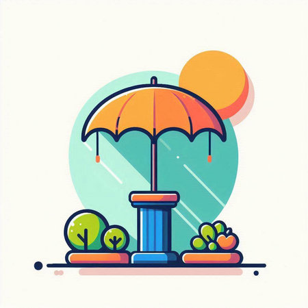 Umbrella in the park. Flat design. Vector illustration.のイラスト素材