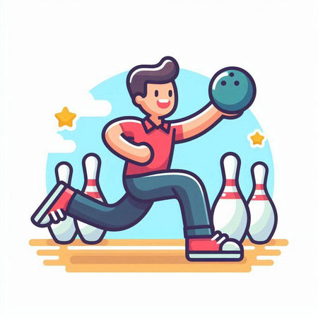 Man playing bowling. Flat style vector illustration isolated on white background.のイラスト素材