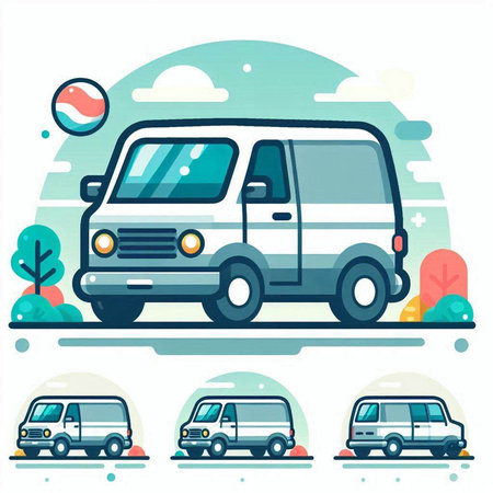 Van icon set. Flat illustration of van vector icons for web designのイラスト素材