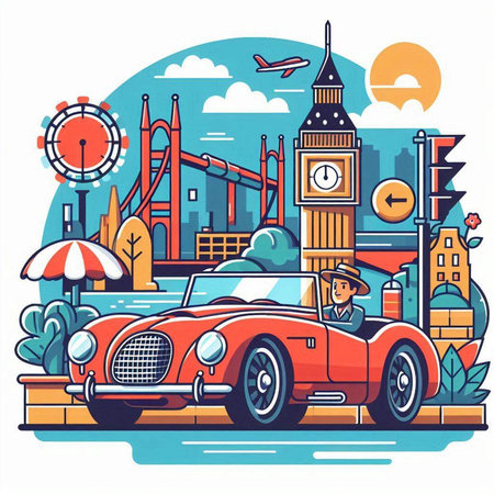London, United Kingdom. Colorful vector illustration in cartoon style.のイラスト素材