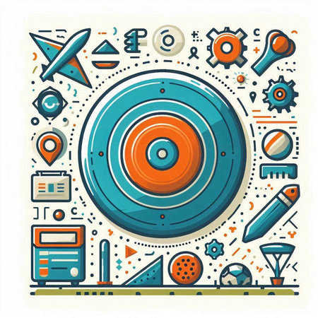 Colorful vector illustration of a circle with different icons and elements.のイラスト素材