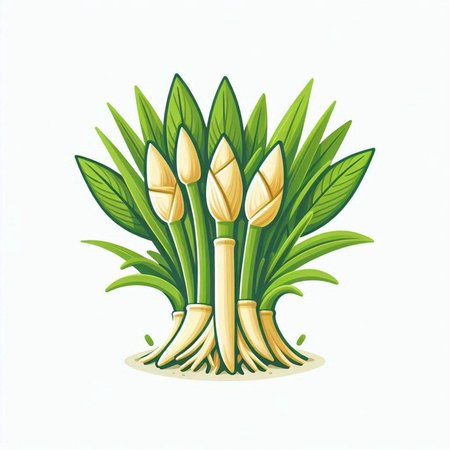 Bamboo stems with green leaves on white background. Vector illustration.のイラスト素材