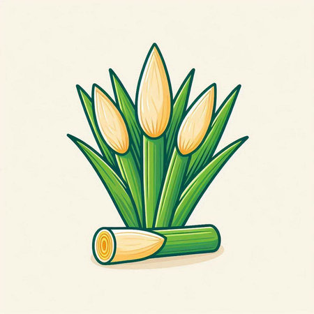 Illustration of a spring crocus plant with leaves and stems.のイラスト素材