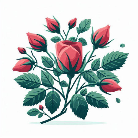 Bouquet of red roses with green leaves. Vector illustration.のイラスト素材