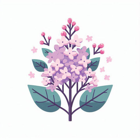Lilac flowers. Hand drawn vector illustration isolated on white background.のイラスト素材