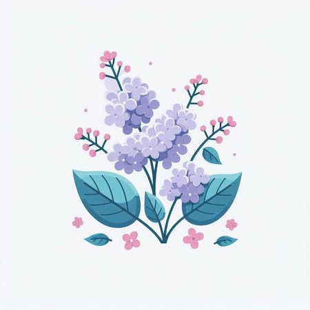 Bouquet of lilac flowers with leaves. Vector illustration.のイラスト素材